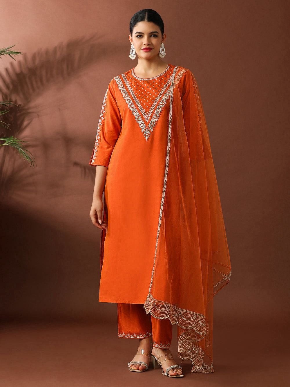Roman Fabric Suit Set Orange